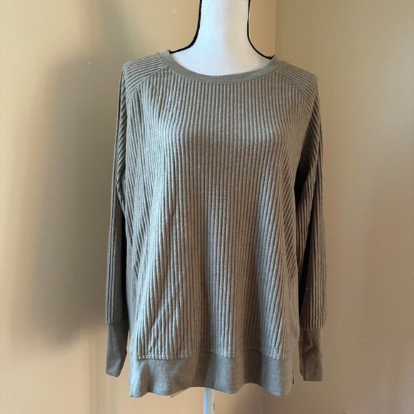 *JANE + DELANEY* Tan Long Sleeve Vertical Striped Fashion Sweater Size Medium - Picture 1 of 8